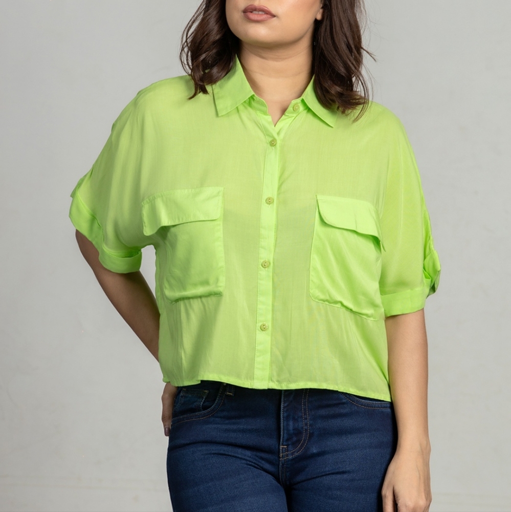 Cropped mesh button down shirt - Picture 2 of 4